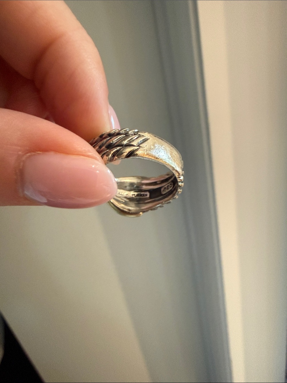 David Yurman Two-Tone Gold and Silver Crossover Ring - Picture 6 of 6